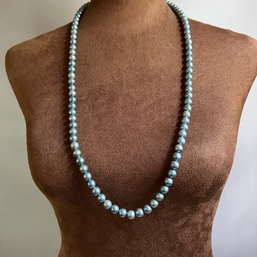Vintage Blue Glass Pearl Strand Necklace 30 Inch Mermaidcore‎